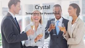  Presentation with champagne - PPT theme with business team celebrating with champagne background and a  colored foreground