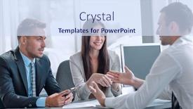  Presentation with interview - PPT theme with business-team-conducts-an-interview background and a sky blue colored foreground