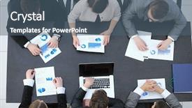  Presentation with financial analysis - Cool new presentation theme with business team conducts business analysis backdrop and a  colored foreground