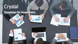  Presentation with financial analysis - Presentation design featuring business team conducts business analysis background and a  colored foreground