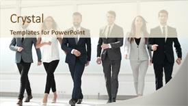  Presentation with stepping - Presentation theme enhanced with business team confidently stepping forward background and a cream colored foreground