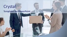  Presentation with team - PPT theme consisting of business team congratulating a new background and a sky blue colored foreground