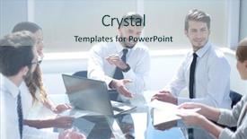  Presentation with business - Theme enhanced with business team discusses business documents background and a sky blue colored foreground