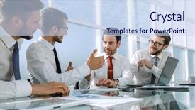  Presentation with team meeting - PPT theme featuring business team discusses business issues background and a sky blue colored foreground