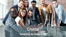  Presentation with team work - Slides having business team discusses the result background and a ocean colored foreground