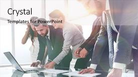  Presentation with team - Beautiful PPT theme featuring business team discusses the results backdrop and a sky blue colored foreground