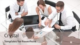  Presentation with collaboration - PPT theme enhanced with business team discusses the results background and a coral colored foreground