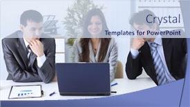  Presentation with business plan - Colorful slide deck enhanced with business-team-discusses-work-plan backdrop and a sky blue colored foreground