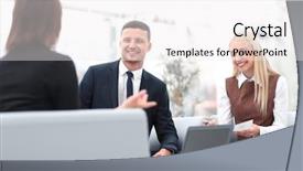  Presentation with team - Audience pleasing PPT theme consisting of business team discussing business issues backdrop and a white colored foreground