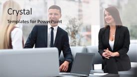  Presentation with team - PPT layouts featuring business team discussing business issues background and a  colored foreground