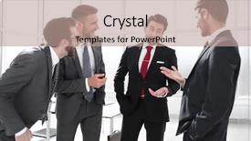  Presentation with team - Audience pleasing slide deck consisting of business team discussing business issues backdrop and a coral colored foreground