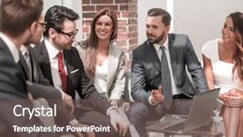  Presentation with team - Slides having business team discussing business issues background and a violet colored foreground