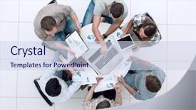  Presentation with team business top view - Audience pleasing theme consisting of business team discussing financial issues backdrop and a sky blue colored foreground