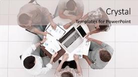  Presentation with team business top view - Amazing slide deck having business team discussing financial issues backdrop and a light gray colored foreground