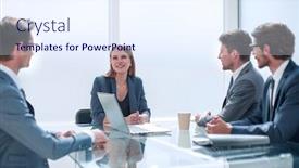  Presentation with new business ideas - Presentation theme with business team discussing ideas for a new project background and a sky blue colored foreground