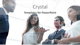  Presentation with marketing - Cool new presentation design with business team discussing marketing scheme backdrop and a white colored foreground