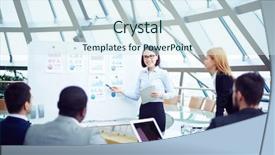  Presentation with team - PPT theme with business team discussing new charts background and a sky blue colored foreground