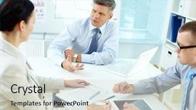  Presentation with project managment - Beautiful PPT theme featuring business team discussing new project backdrop and a  colored foreground