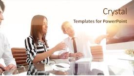  Presentation with monthly report sales in statistics - Audience pleasing slide deck consisting of business team discussing sales statistics backdrop and a  colored foreground