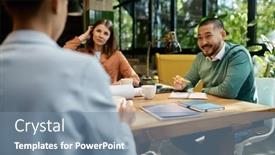  Presentation with team meeting - Theme enhanced with business-team-discussing-startup-project background and a seafoam green colored foreground