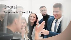  Presentation with announcement - Beautiful theme featuring business-team-discussing-the-announcement backdrop and a white colored foreground