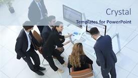  Presentation with business profit - Audience pleasing presentation theme consisting of business team discussing the company's profit backdrop and a sky blue colored foreground