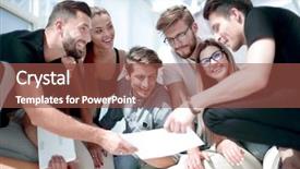  Presentation with business plan - Colorful slides enhanced with business team discussing the financial backdrop and a tawny brown colored foreground