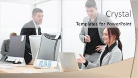  Presentation with team work - Presentation theme featuring business-team-discussing-work-issues background and a white colored foreground