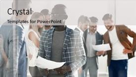  Presentation with business team join hands white - PPT theme enhanced with business team discussing working papers background and a light gray colored foreground