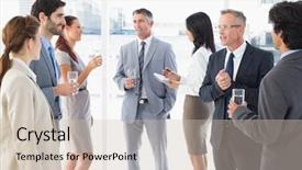  Presentation with team work - Cool new PPT layouts with business team enjoying some lunch backdrop and a soft green colored foreground