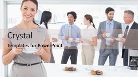  Presentation with lunch - PPT theme featuring business team enjoying their lunch background and a  colored foreground