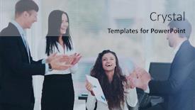  Presentation with financial report - Slide deck having business team financial report applauds the obtained results background and a light gray colored foreground