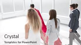  Presentation with team leader - Slide deck enhanced with rear view the business team follows its leader background and a white colored foreground