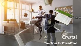  Presentation with team - PPT theme consisting of business team games mixed media background and a gray colored foreground