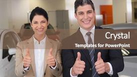  Presentation with car business - Slide deck having business team giving thumbs up background and a  colored foreground