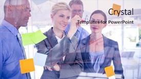  Presentation with virtual team meeting - Cool new PPT theme with business team having a meeting backdrop and a soft green colored foreground