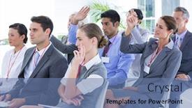  Presentation with team meeting - Slide set featuring business-team-having-a-meeting background and a teal colored foreground