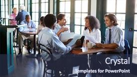  Presentation with team meeting - Beautiful PPT layouts featuring business team having informal meeting backdrop and a tawny brown colored foreground