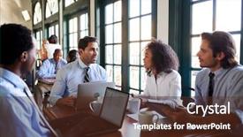  Presentation with virtual team meeting - Audience pleasing theme consisting of business team having informal meeting backdrop and a tawny brown colored foreground