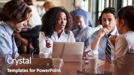  Presentation with team meeting - Presentation theme having business team having informal meeting background and a tawny brown colored foreground