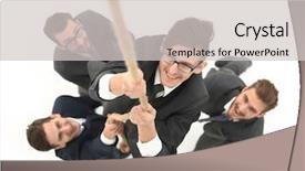  Presentation with team leader - Presentation design consisting of business team helping the leader background and a light gray colored foreground