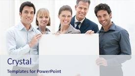  Presentation with team - PPT theme having business team holding a blank background and a sky blue colored foreground