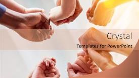  Presentation with motivation - Presentation design consisting of business-team-holding-hands background and a coral colored foreground