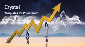  Presentation with design team - Presentation design enhanced with business team holding up arrow background and a  colored foreground