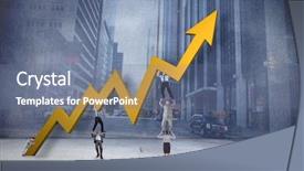  Presentation with team - Cool new presentation design with business team holding up arrow backdrop and a  colored foreground