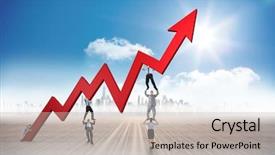  Presentation with team - Slide set with business team holding up arrow background and a light gray colored foreground