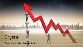  Presentation with team - Presentation theme with business team holding up arrow background and a  colored foreground