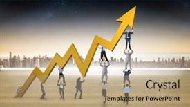  Presentation with horizon - Presentation design with business team holding up arrow background and a coral colored foreground