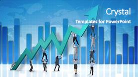  Presentation with blue global - Colorful presentation theme enhanced with business team holding up arrow backdrop and a teal colored foreground