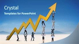  Presentation with team - Audience pleasing PPT theme consisting of business team holding up arrow backdrop and a  colored foreground